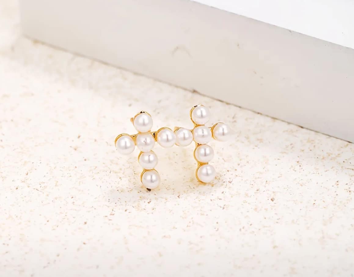 Pearl Cross Earrings