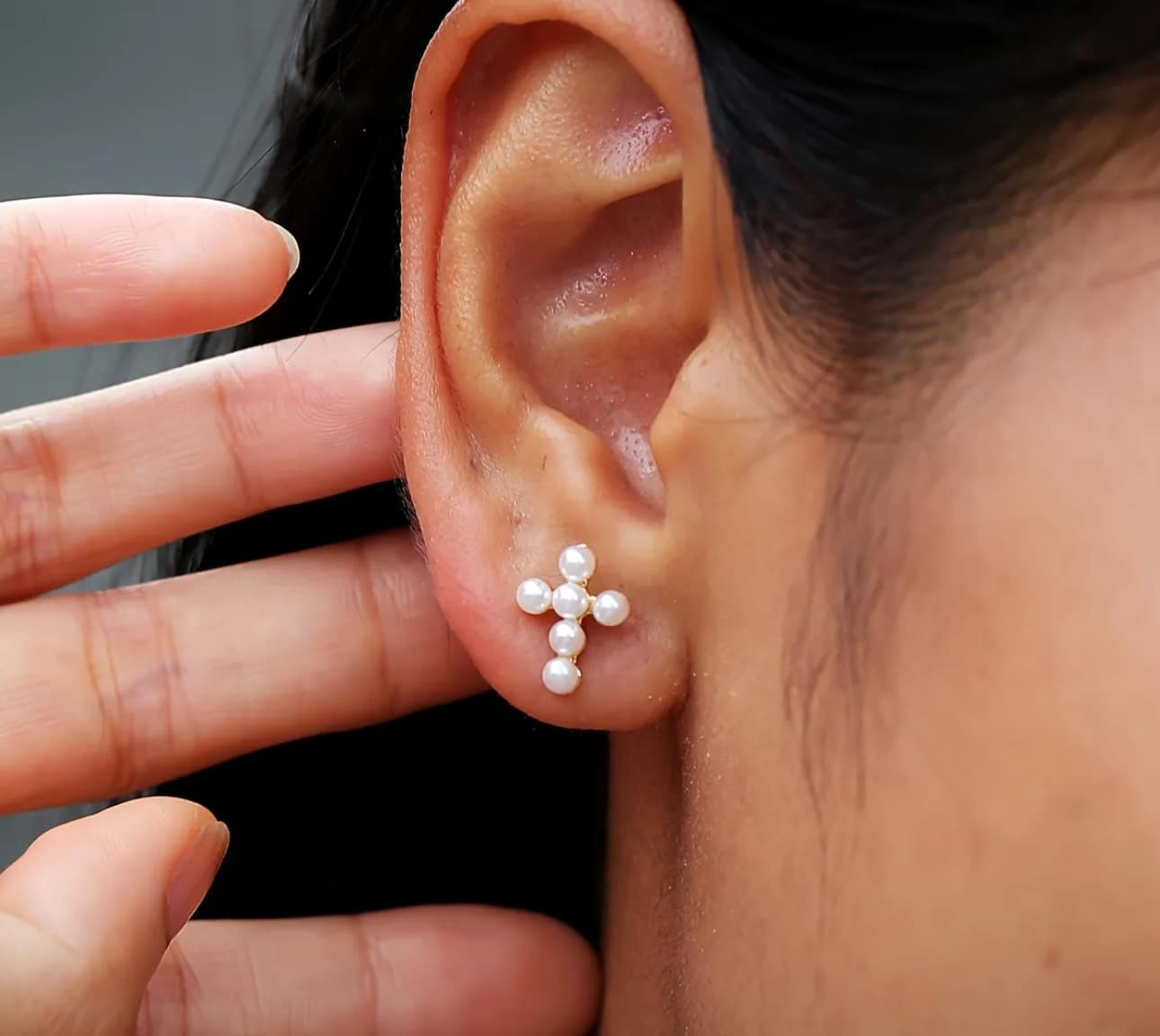 Pearl Cross Earrings