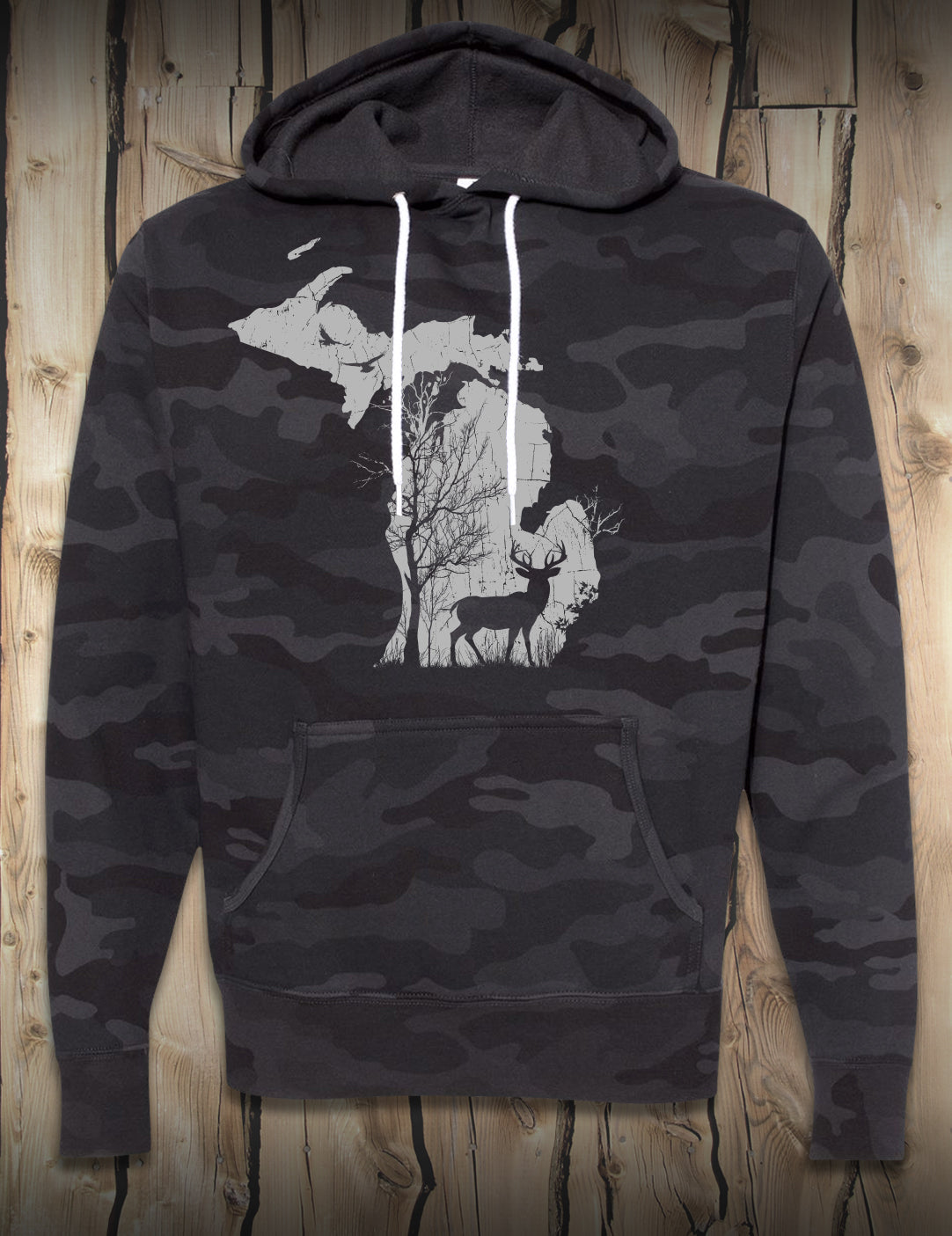 Deer in the Woods - Hoodie - Black Camo