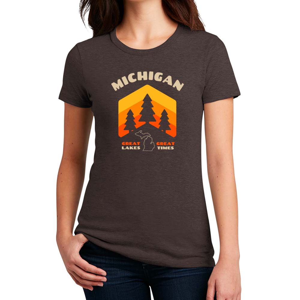 Ladies T-Shirt Michigan Pines - Heather Brown