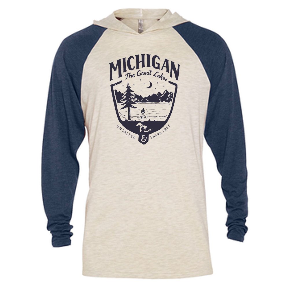 Mens Long Sleeve Hooded T-Shirt - Michigan Shield