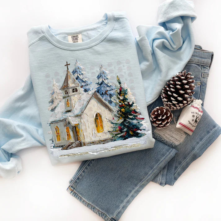 Christmas Church Faux Hand Painted Design