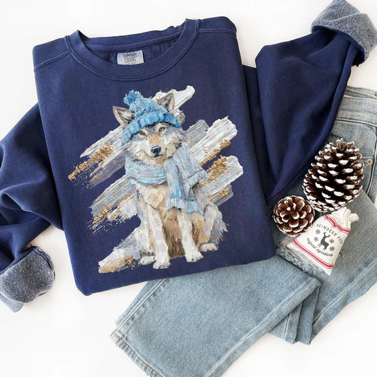 Wolf Faux Hand Painted Design