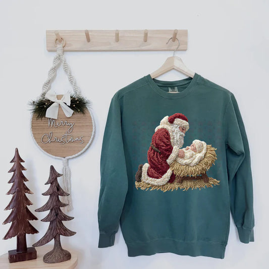 Santa & Baby Jesus Faux Latch Hook Design